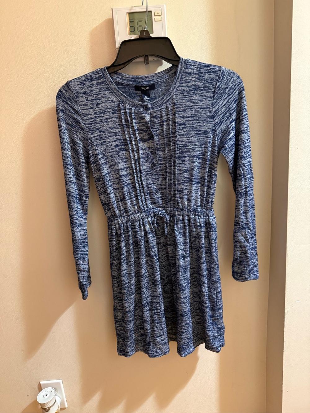 GAP Girls' Blue Marled Long-Sleeve Knit Dress with Pintuck Front